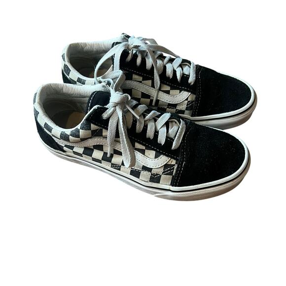 Black White Checkered Low Top Vans Size 6 Men’s Size 7.5 Women - Picture 2 of 11